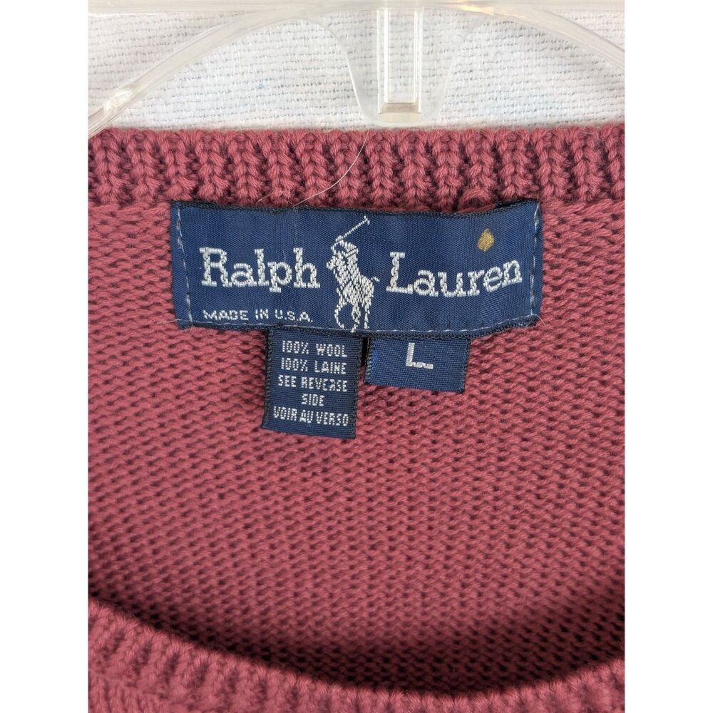 Vintage Ralph Lauren Wool Sweater Burgundy Men's Size Large Made in USA - Picture 5 of 8